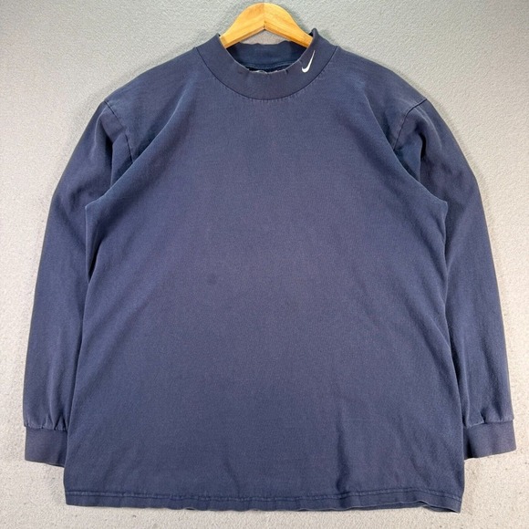 Vintage Nike Long Sleeve‎ Shirt Mens Large Blue Mockneck Swoosh Graphic Y2K - Picture 1 of 13